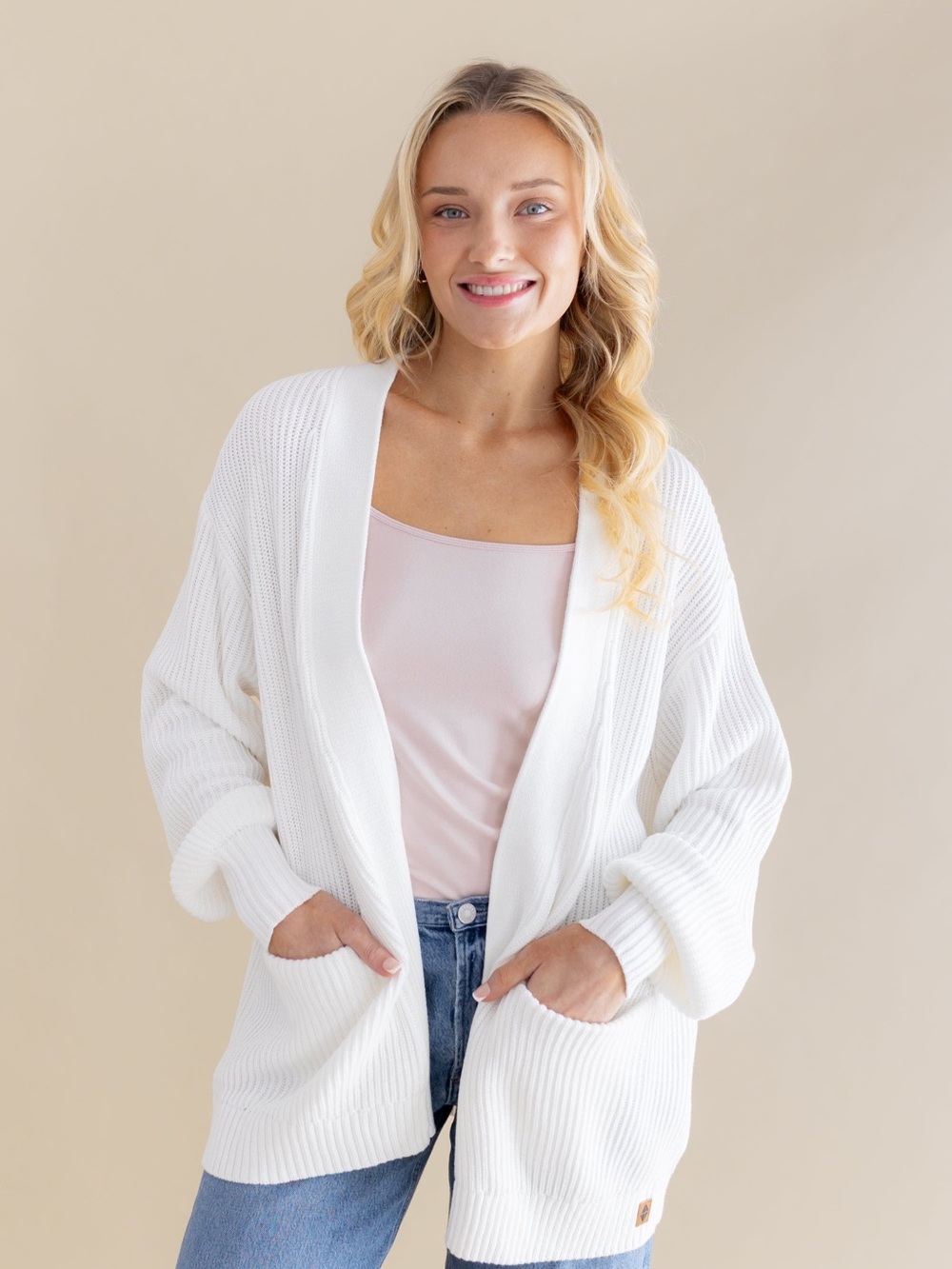 Cream Open-Front Knit Cozy Oversized Cardigan